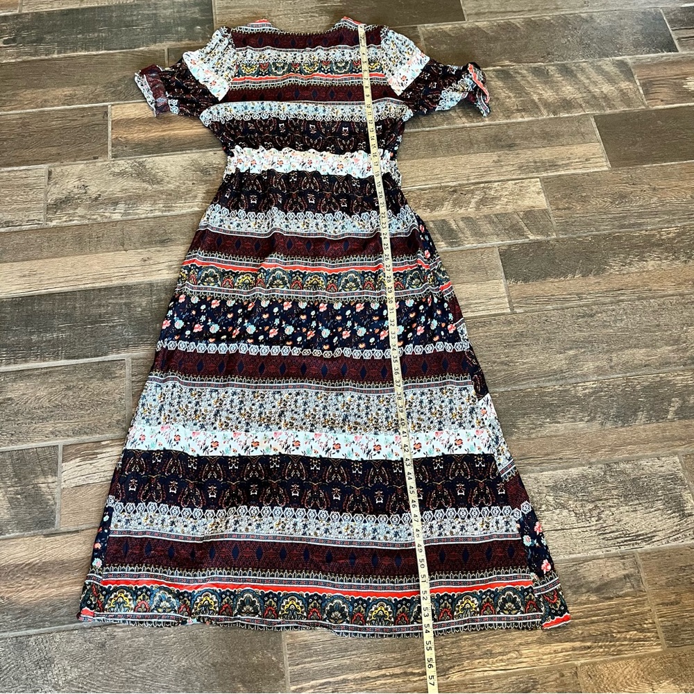 Multi colored vibrant floral print maxi dress drawstring waist 12 - Picture 7 of 8